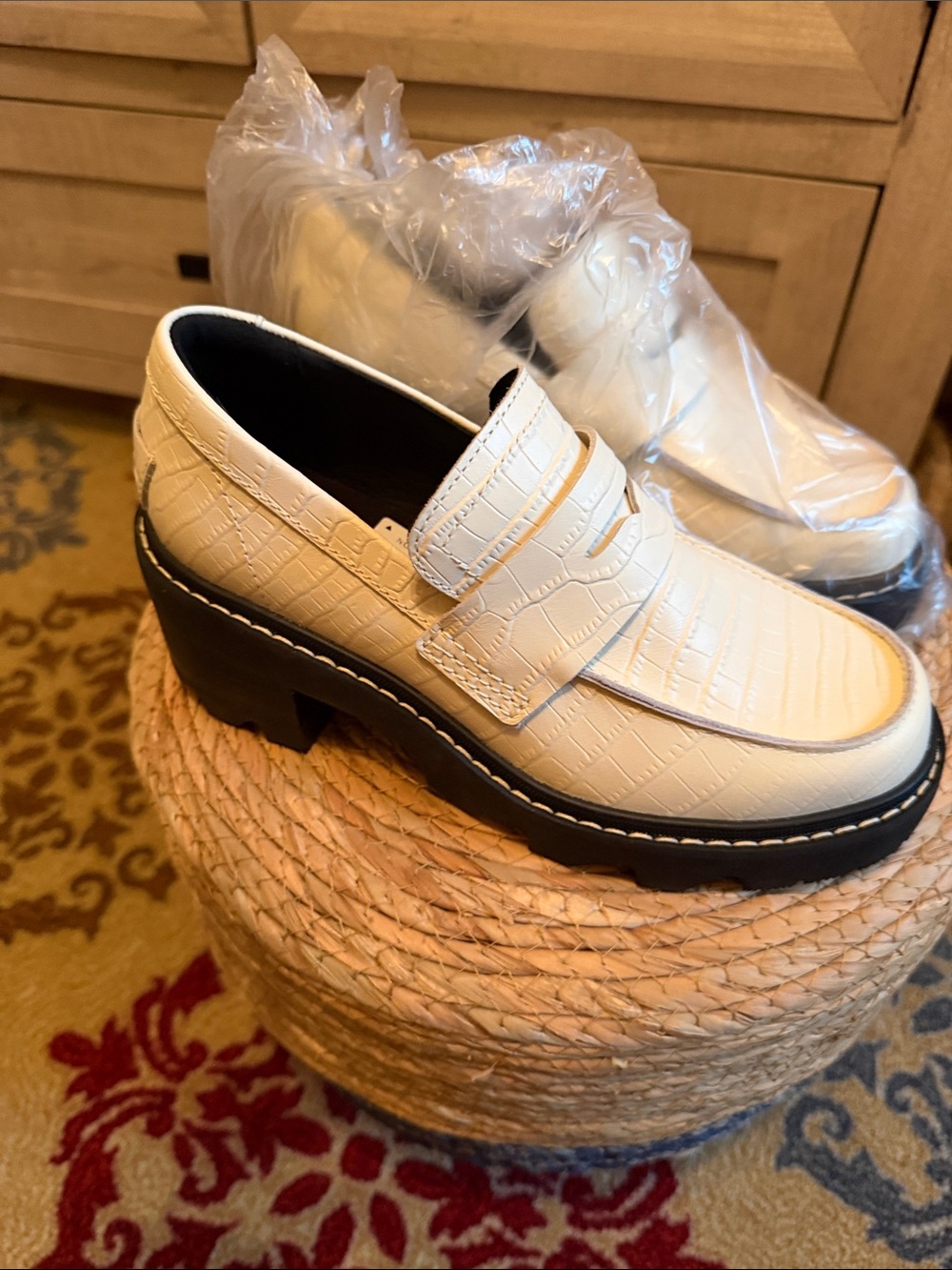Sorel White Croc-Embossed Platform Loafers